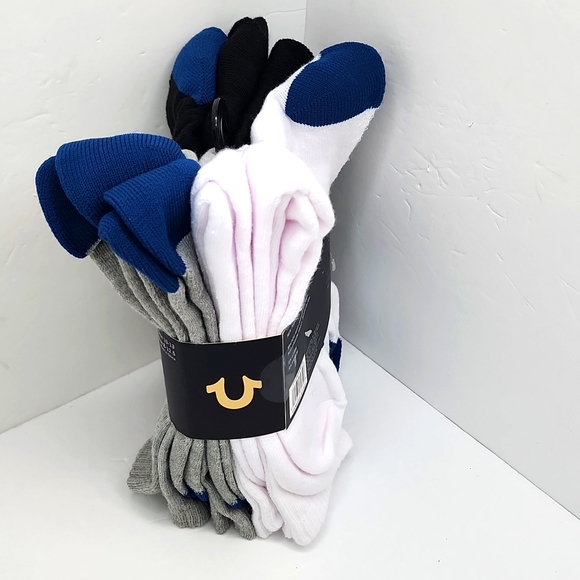 TRUE RELIGION, HALF CUSHION CREWS SOCKS BLACK, GREY, WHITE, SHOE SIZE 8-12.5 - Picture 2 of 8